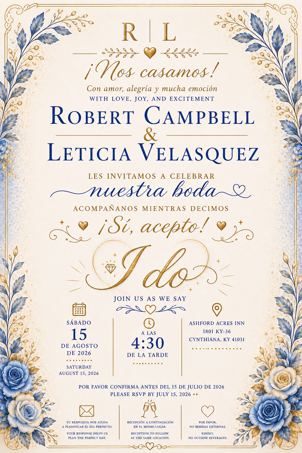 Robert and Leticia wedding invitation